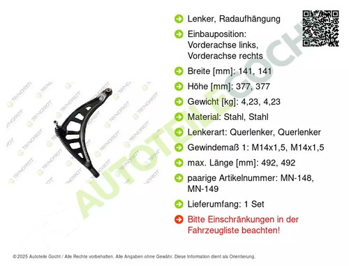 Querlenker Set Links Rechts für Mini Paceman Countryman 2010 - 2016 Teknorot - Afbeelding 3 van 9