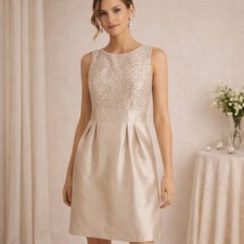 Tahari Arthur S. Levine Cocktail Dress Womens 8 Champagne Metallic Lace Wedding