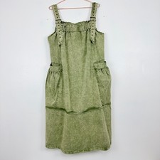 Shein Curve Pinafore Dress Size XL Green Acid Wash Utility Cargo Lagenlook