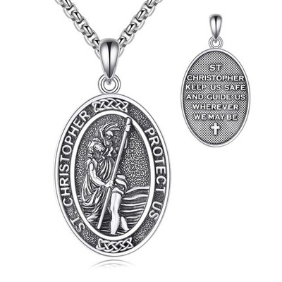 Saint Christopher Necklace for Men Women 925 Sterling Silver Patron Saint Nec...