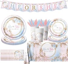 Boho Baby Shower Decorations - 142Pcs Gender Reveal Plates,Napkins,Tablecloth He