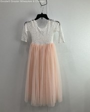 Youth Girls Children's Lacy 3/4 Sleeve Peach Puff Dress