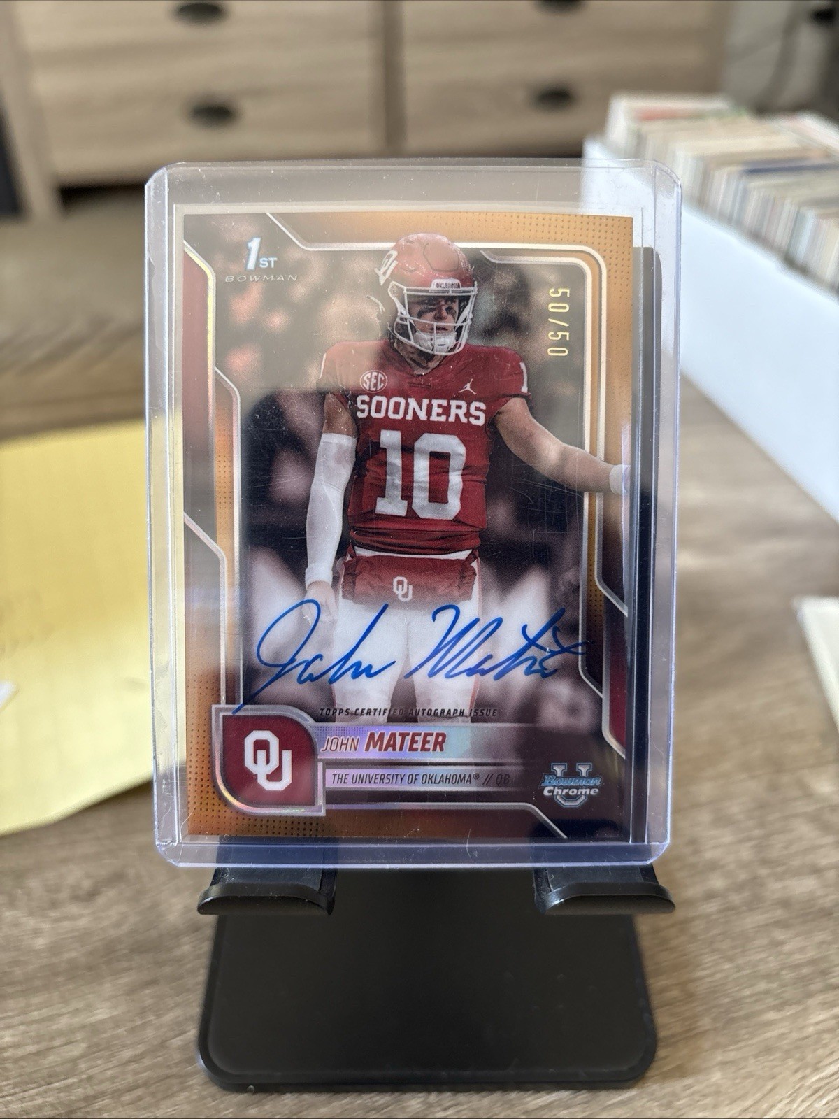 2025 Bowman 1st! Chrome U John Mateer Auto TRUE Gold Refractor /50 ON CARD