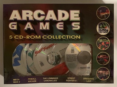 Arcade Games 5 PC CD Box MEGA MAN 3, Street Fighter 2, Lemmings, Dragons Lair+