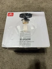 Globe Harrow Matte Black Flush Mount Ceiling Light w/ Gold Accent