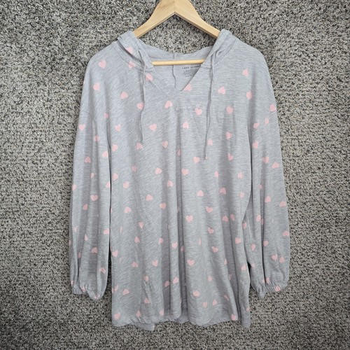 Lane Bryant Sweatshirt Womens Plus 14/16 Gray Pink Hearts Hooded Hoodie Casual