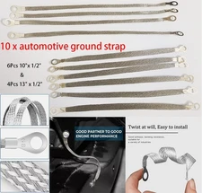 10*Universal Car Engine Ground Strap Braided Tinned Copper Plating Knitted Cable