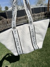 Victoria  s Secret Cozy Plush Tote Bag Sherpa Fleece Canvas Logo Shoulder Bag