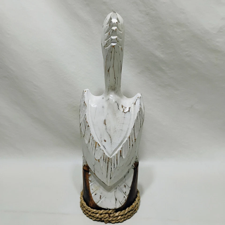 雕刻木制鹈鹕桩 14 英寸高风化航海装饰  — 第 3/4 张图片