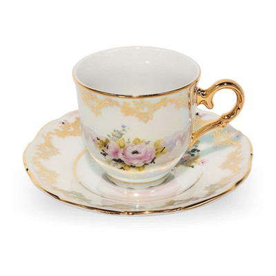 Vintage Czech Teacup Set   Art Deco   Iridescent Finish