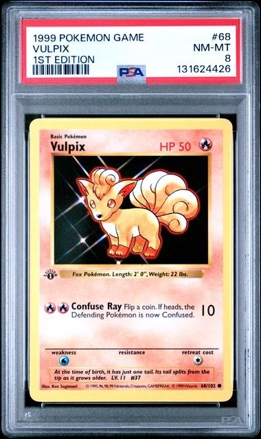 Base Set 1st Edition VULPIX #68/102 PSA 8 1999 Pokemon Card Game