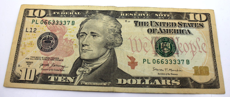 $10 2017A Fancy Serial 06633337 Quad 3s US Note 4 in a Row Circulated