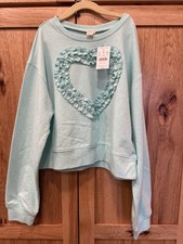 J Crew crewcuts Girls Ruffle Heart Sweatshirt XL 12-14 Turquoise