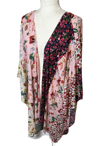 Umgee Multi Print Pink Patchwork Kimono Cover~1-2XL~ BOHO Festival Cottagecore