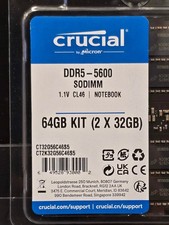 Crucial 2X32GB (64GB Kit) DDR5, 5600MHz Laptop RAM Memory SODIMM CT32G56C46S5 F