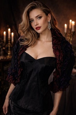 Pamela Dennis Designer Evening Set Strapless Silk Top Ruffled Shawl Black 