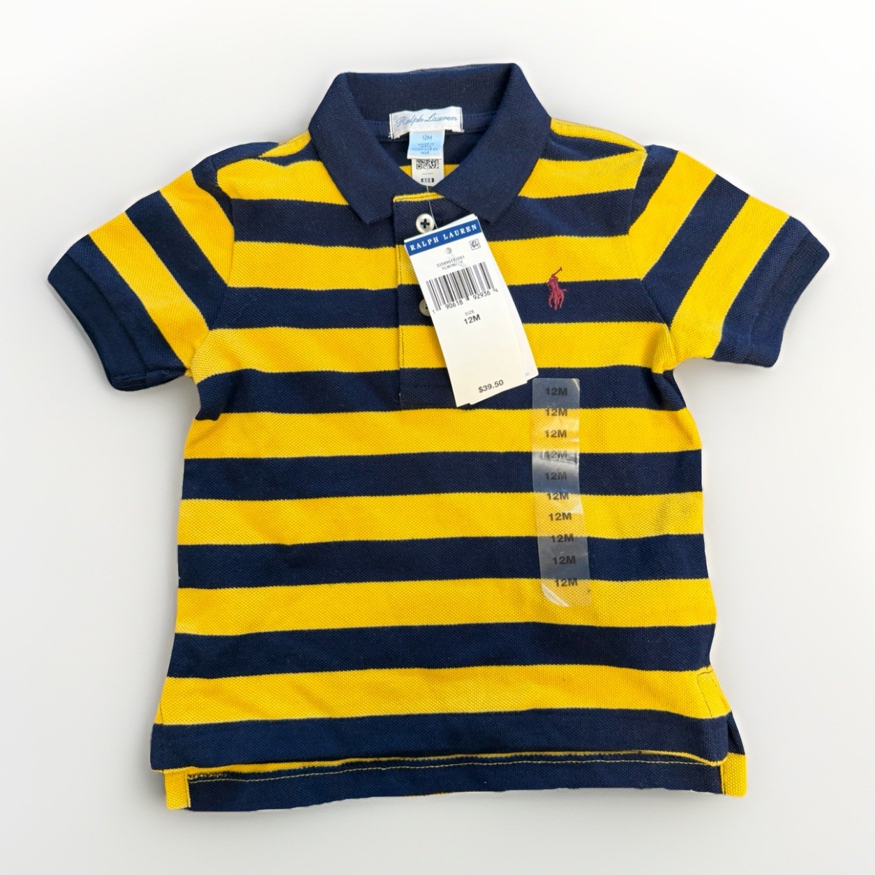 NWT Polo Ralph Lauren Baby Boys Shirt Yellow Navy Sz 12M 