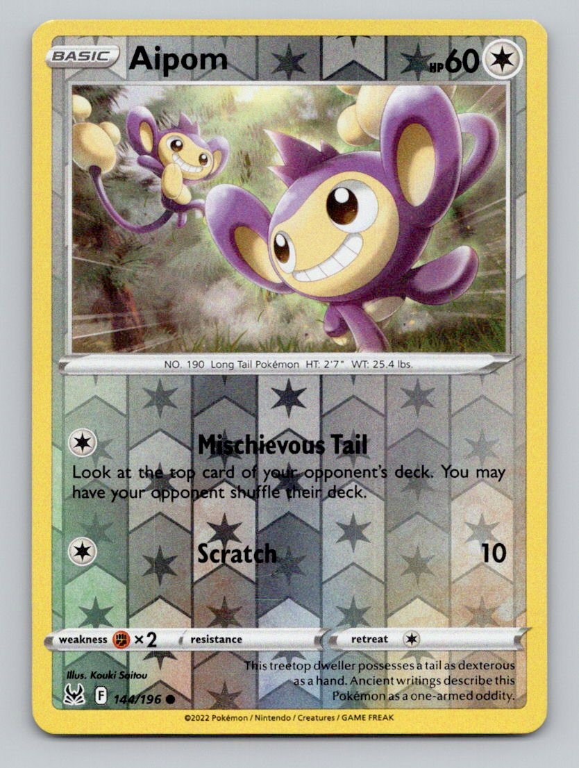 Reverse Holo Aipom 144/196 Common SWSH11: Lost Origin Pokemon