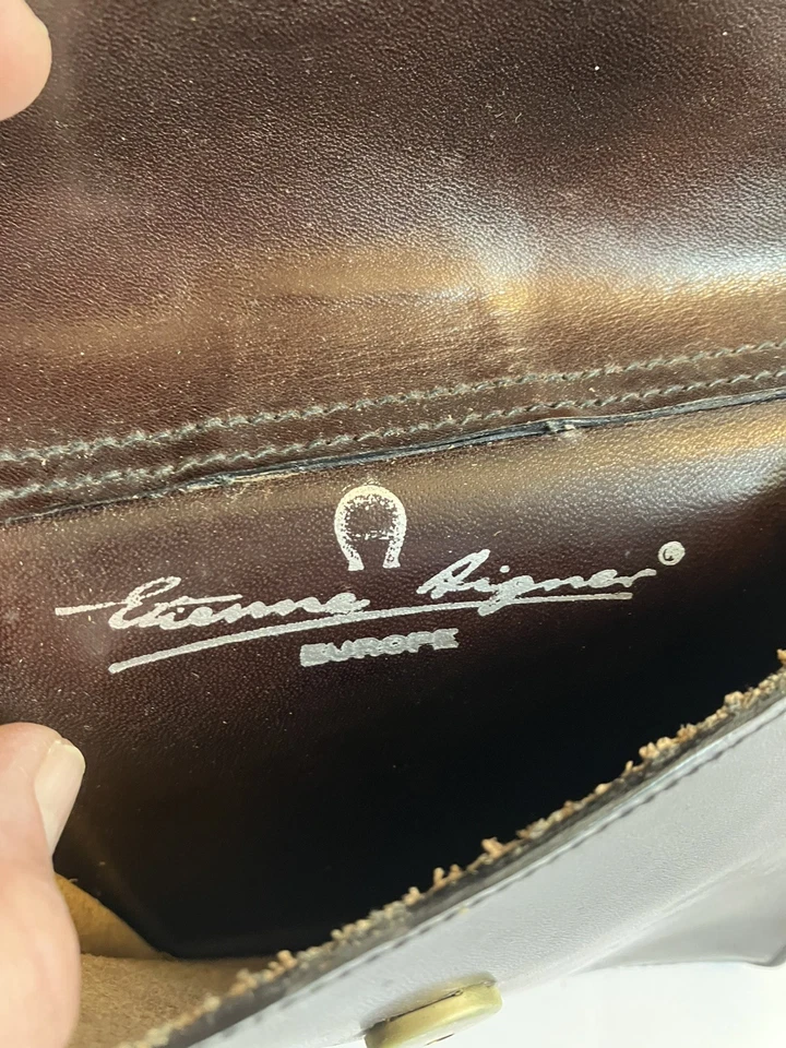 Vintage ETIENNE AIGNER Europe Slim Leather Belt Bag Pouch Dark Brown 7.75" X 6" - Image 4 of 4