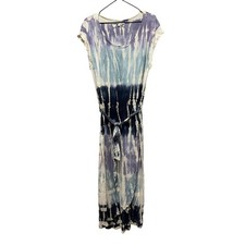 Young Fabulous & Broke Cap Sleeve Tie Dye Maxi Blue Dress Sz M Boho Artsy 