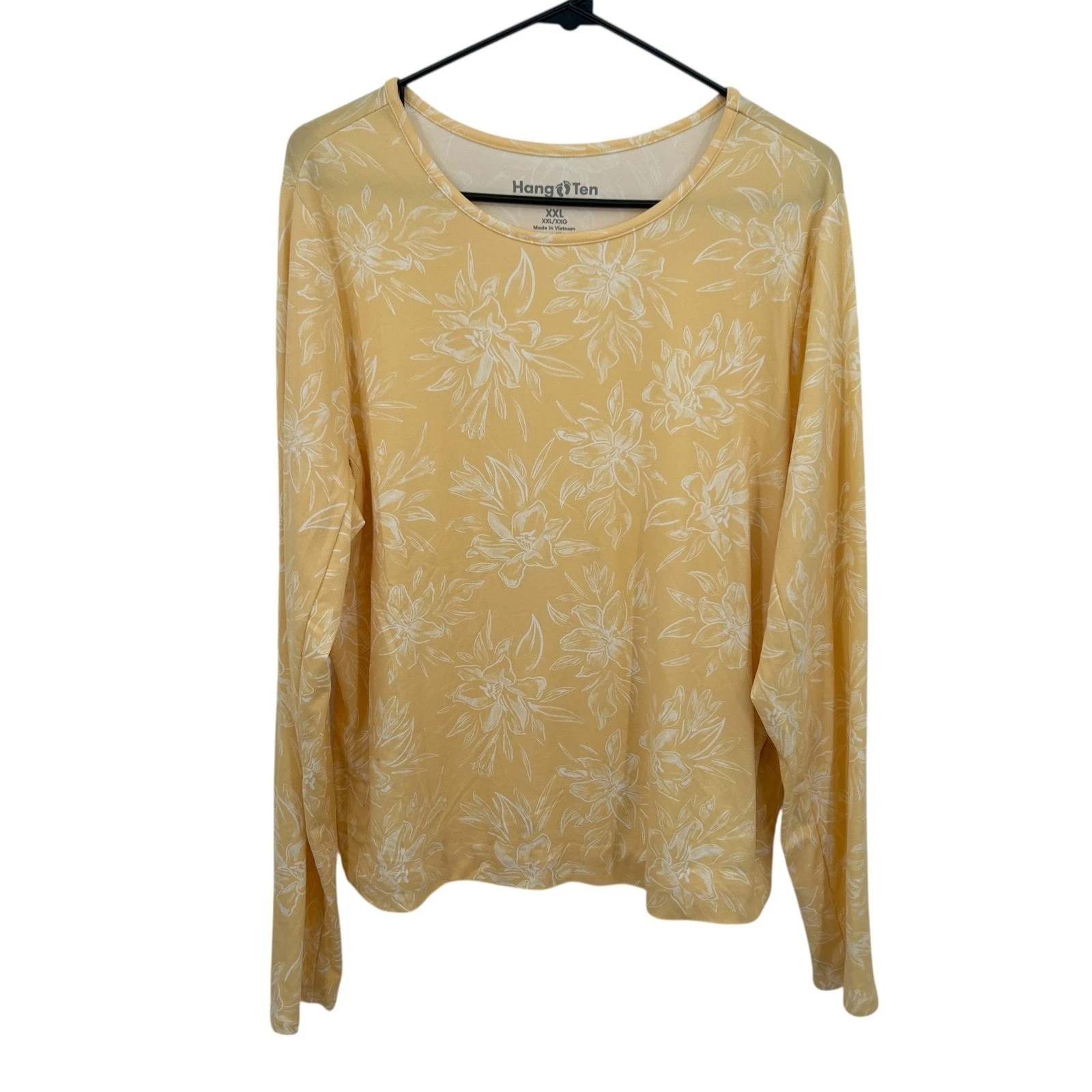 UPF 50 Floral Long Sleeve Sun Shirt XXL Yellow UV Protect Lightweight Hang Ten