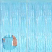 Macaron Blue Fringe Curtain Party Streamers 2Pack 3.3 x 8.3 Ft Foil Fringe Ba...