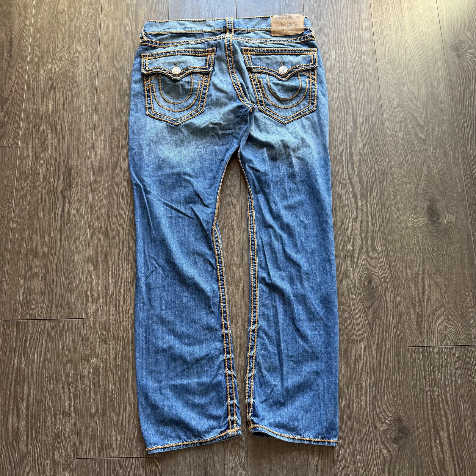 Y2K True Religion Jeans Mens 36x34 Blue Relaxed Straight Contrast Stitch Denim thumbnail 3