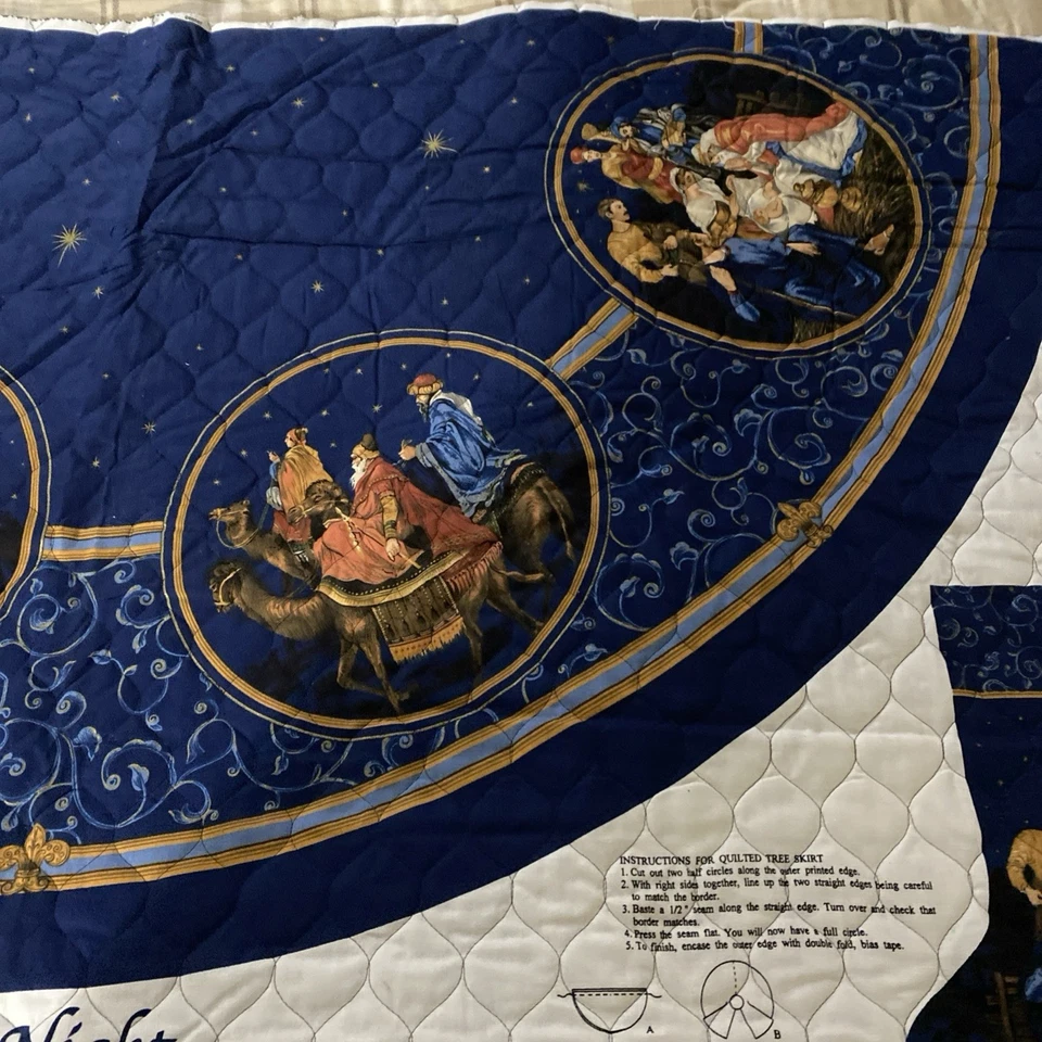 Cranston Print O’ Holy Night Cut & Sew Quilted Tree Skirt & Stocking New Flawed - Image 4 of 4