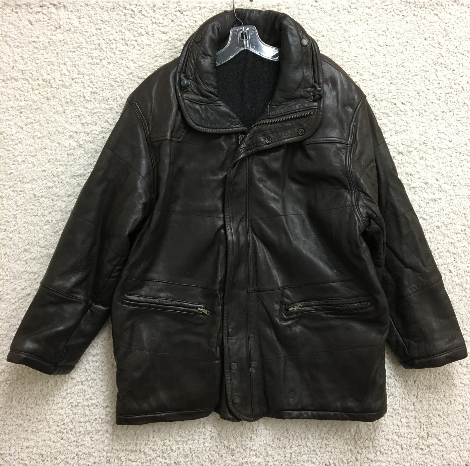 VINTAGE Hugo Boss Leather Jacket Medium Adult Brown Thermaloft Full Zip Mens M