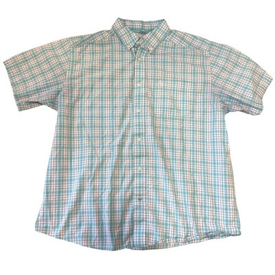 Ariat Pro Series Mens XL Plaid Short Sleeve Button Down Shirt Teal White Red