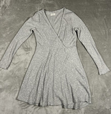 Urban Outfitters Grey Ribbed Long Sleeve Fit Flare Dress Large