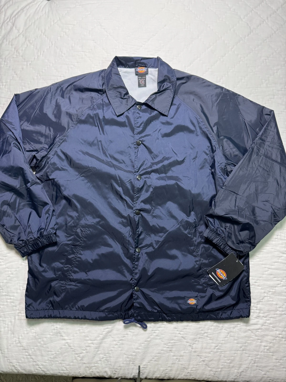 Dickies Mens Snap Front Windbreaker Coach Jacket Navy Nylon Water Resistant NWT
Opens in a new windo
