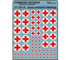 WWII DECALS BRITISH ARMY AMBULANCE MARKINGS 1/100 - 15mm Scale -CD DEC-26
