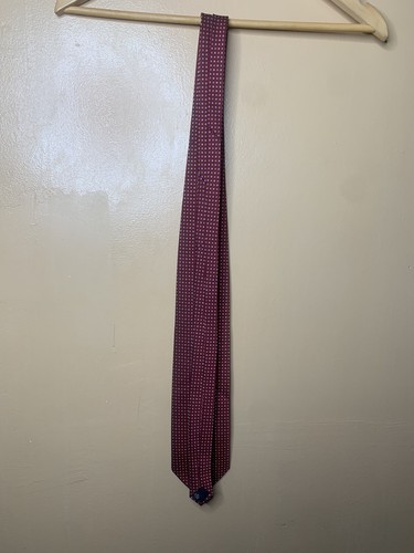 PURA SETA Mens Classic Designer Tie 100% Silk Burgundy Geometric Necktie ITALY - Picture 22 of 24