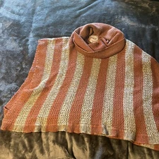 Romeo & Juliet Cowl Neck Sweater Shawl Size L Burnt Orange Gray Gold Metallic