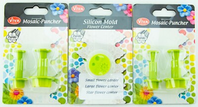 Viva Decor Mosaic-Punchers & Flower Push Mold Polymer Clay Fondant Food Safe 3pc
