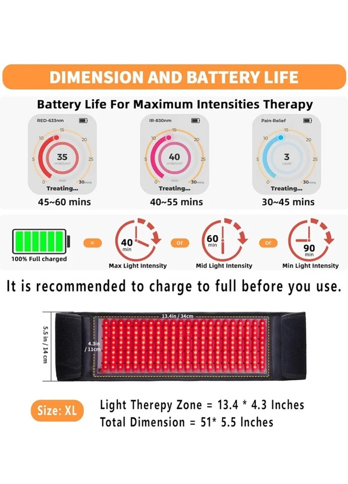 Infrared Light Therapy Wrap Belt for Body Pain Relief, 568 LEDs Orange Black - Image 4 of 4