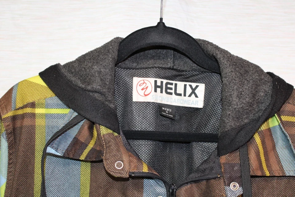 HELIX Hooded Snowboarding Jacket Men's Size M loose fit brown plaid Warm & Lt Wt - Image 2 of 4