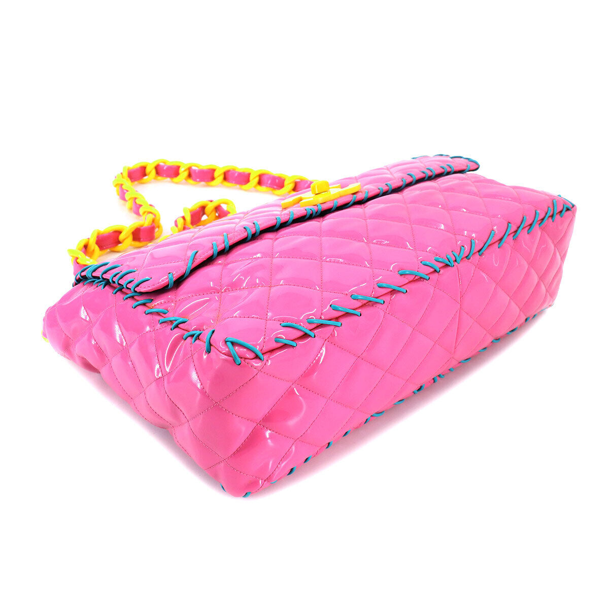CHANEL Matelasse Plastic Chain Shoulder Bag Vinyl Pink Yellow Vintage  90182765