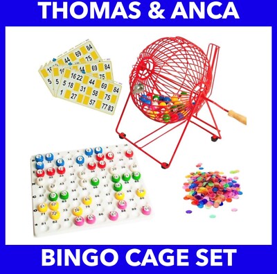 Bingo Käfig Maschine Lotto Bingo Spiel 1-90 Bingokugeln Karten Metall 6'' Käfig rot