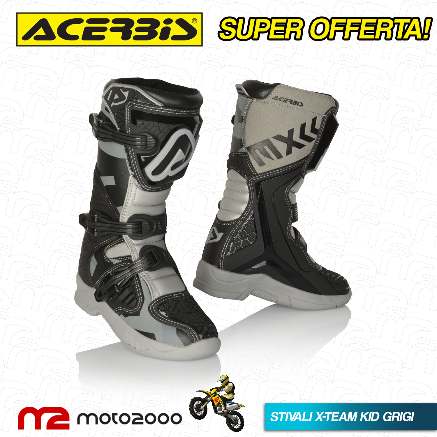 STIVALI SCARPE MOTO CROSS ENDURO X-TEAM BAMBINO KID JUNIOR ACERBIS GRIGIO