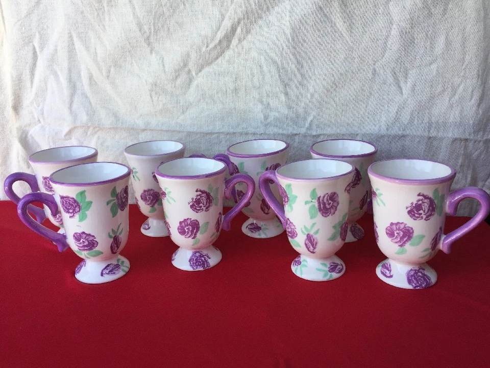 PACK DE DISEÑO VINTAGE PAC ROSA PÚRPURA tazas de té de café florales JUEGO ÚNICO de 8 5/3 Foto 2 de 4