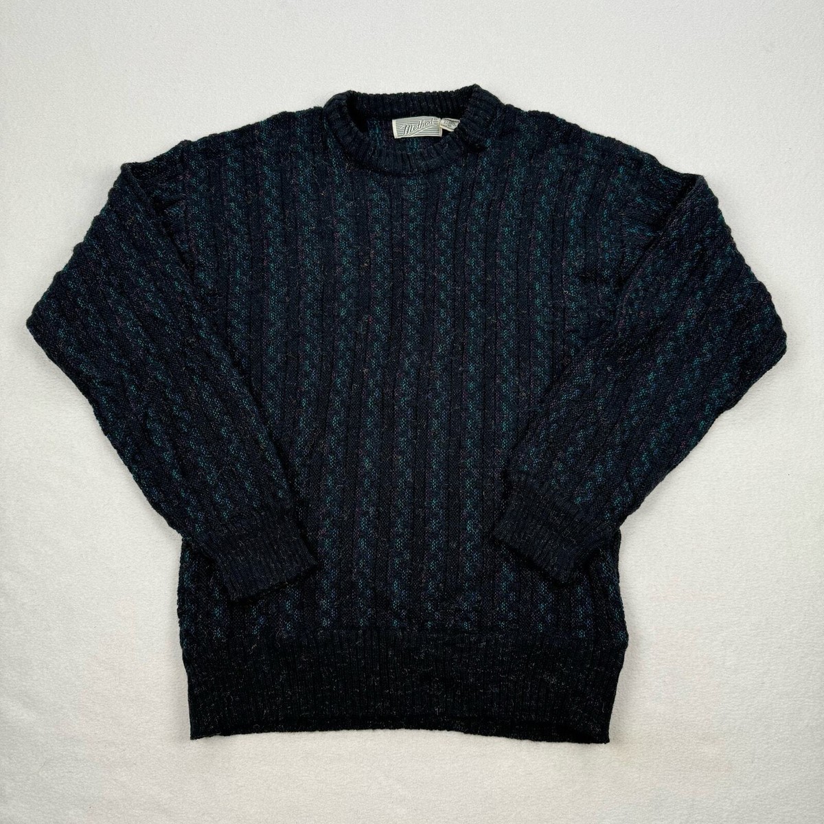 Vintage Method Sweater Size Medium Black Blue Textured Knit 