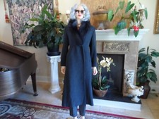 Saks Fifth Avenue Dark Gray Wool Full Length Coat W/fur Collar Size 10p