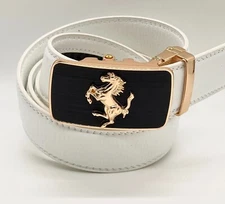 Jeans Dress Automatic White Belt Men's Gold Silver Buckle Leather Slide No Hole