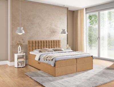 Boxspringbett Schlafzimmerbett TORIBO PREMIUM 200x200cm Stoff Coral Apricot