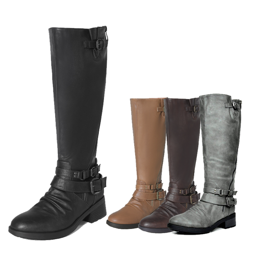 Women Ladies Low Heel Knee High Boots 