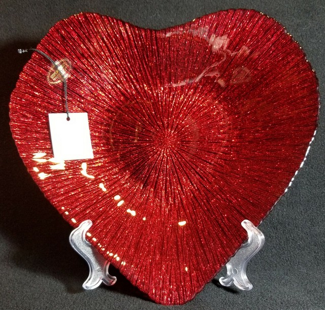 SALE Akcam Red Glitter Shimmer Heart Bowl Platter Made In Turkey