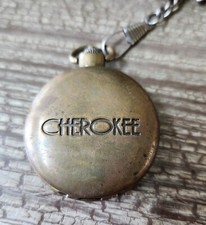 Cherokee Quartz Fashion Modern Pocket Watch with chain Japan Movt, untested