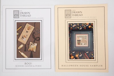 The Drawn Thread Halloween House & Scissor Keep Leaflets Charted Needlework Vtg
